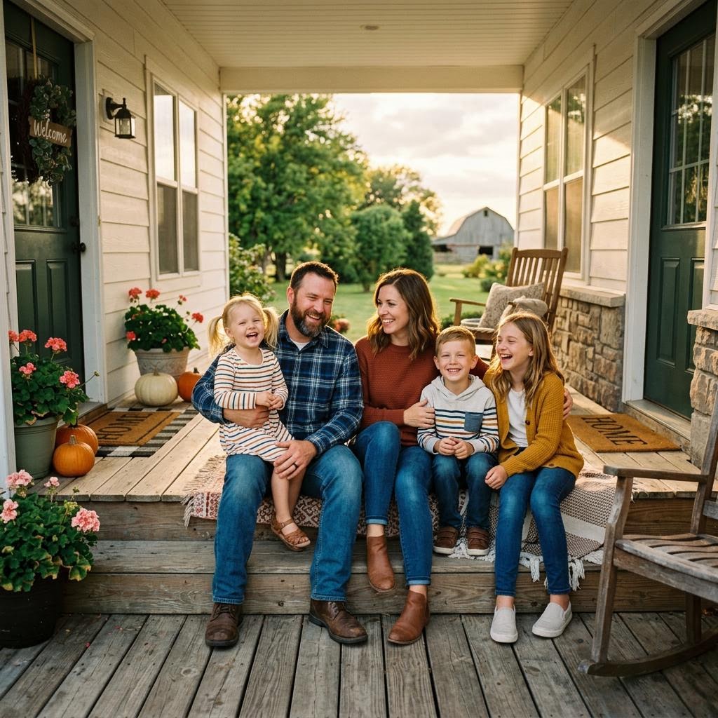 Family sitting on a porch
